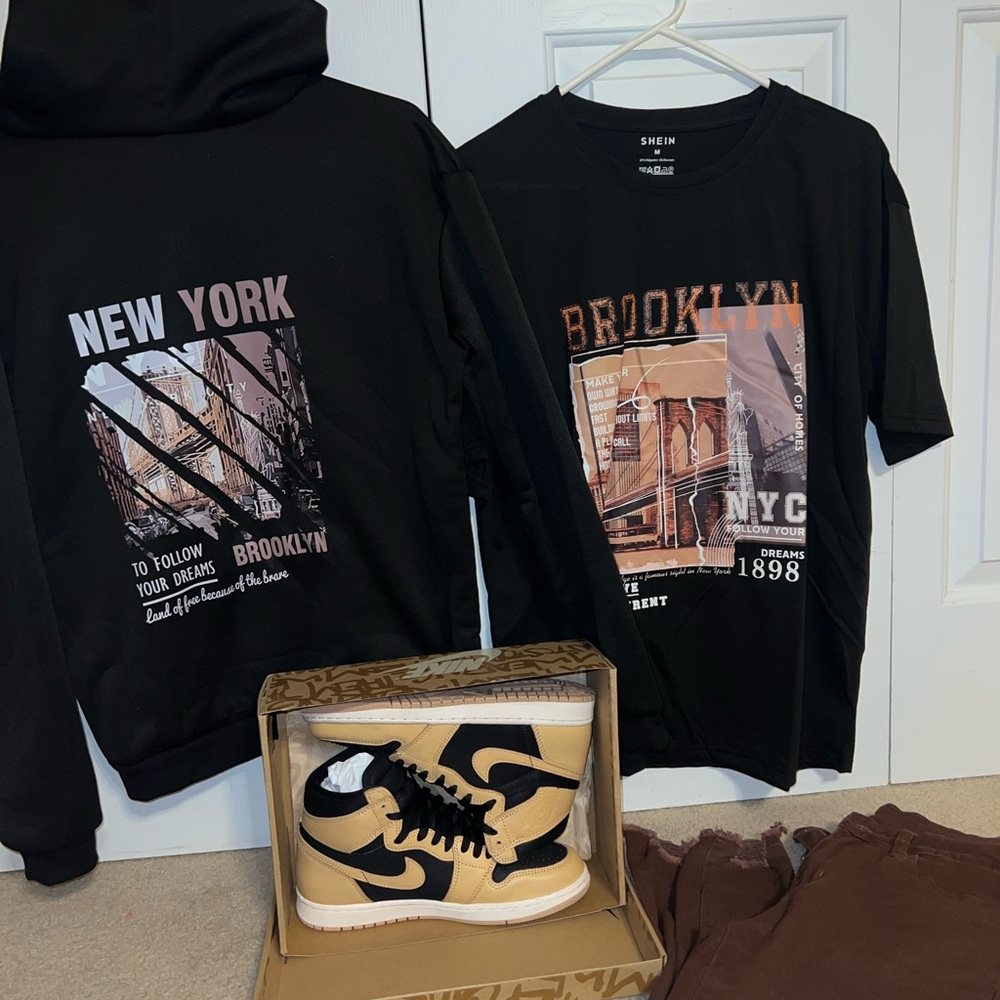 Shein Black New York Graphic Hoodie and Tee Set